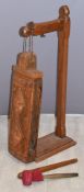 Chinese carved wooden gong with strikers, H63cm