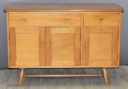 Ercol or similar light elm sideboard fitted two drawers and three cupboards, W118 x D42 x H82cm