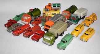 Twenty Dinky Toys diecast model commercial vehicles including National Benzole Mixture, Mobilgas and