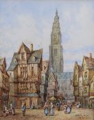 M. Shafer watercolour townscape Arras France, signed and titled lower right, 25 x 20cm, in gilt