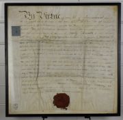 Framed Georgian indenture relating to Folkestone harbour, 49 x 49cm