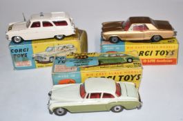 Three Corgi Toys diecast model vehicles Bentley Continental Sports Saloon by H J Mulliner 224, Buick