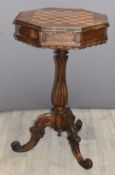 19thC octagonal games or work table, W48 x H 70cm