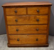 19thC straight front mahogany chest of two over three graduated drawers, W121 x D41 x H120cm
