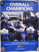 Five Williams and Renault Formula 1 race and championship winning posters comprising Brazil 1997,