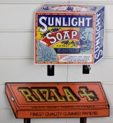 Sunlight soap and Rizla enamel advertising signs, length of longer 40cm