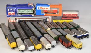 Thirty-three Lima, Roco, Fleischmann, Tri-ang and similar 00 gauge model railway coaches, wagons and