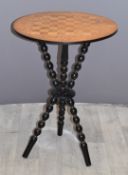 19thC/20thC cricket games table with bobbin turned support, H72 x D51cm