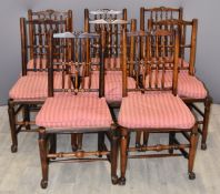 Set of eight Arts & Crafts style spindle back dining chairs