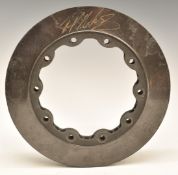 Juan Pablo Montoya signed 2001 Italian Grand Prix Williams BMW Formula 1 raced brake disc, as