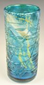 Mdina blue and yellow trailed glass vase, signed to base, height 19cm