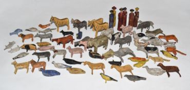 A collection of Victorian carved wood figures, farm and zoo animals, largest 9.3cm tall.