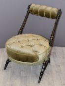 19thC aesthetic style ebonised and gilt upholstered chair, in the manner of Shoolbred