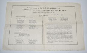 Albert Schweitzer signed 1935 lecture order of service, 27 x 42cm