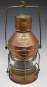 Murray & Co. Glasgow brass and copper ship's 'not under command' lamp, height including handle 64cm