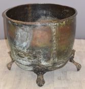 19thC copper copper with brass ball and claw feet, diameter 67cm height 60cm