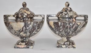 Pair of 19thC Siena marble covered urns, diameter 31cm, height 34cm