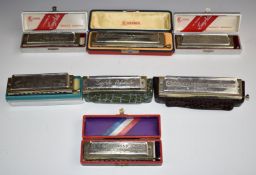Seven chromatic harmonicas to include three Hohner 'Larry Adler Professional' examples, 12 hole