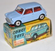 Corgi Toys diecast model Morris Mini-Minor with pale blue body and red interior, 226, in original