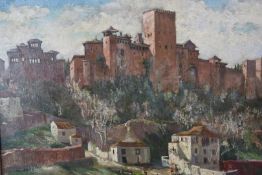 Rudolph Helmut Sauter (German, 1895-1977) oil on canvas Italian walled town, signed lower left, 32 x