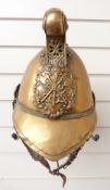 19thC brass fireman's helmet with dragon to top
