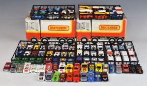 Two Matchbox Carry Cases, both containing diecast model vehicles.