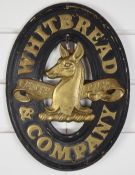 Brass 'Whitbread and Company' advertising sign, H33.5cm