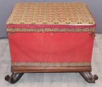 19thC ottoman raised on scrolling feet, width 62cm, height 46cm