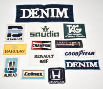 Thirteen Williams Formula 1 race worn patches, to include Honda, Cellnet, Renault Elf, Denim,