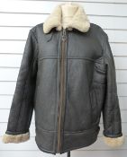 Woolea vintage style leather and lambskin flying jacket, size 40