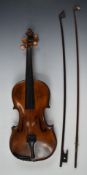 Two piece 19th-early 20thC violin with two bows