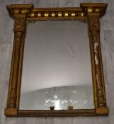 19thC gilt framed mirror flanked by columns, overall size 87 x 82cm