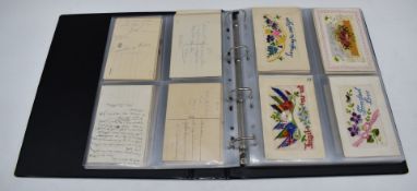 A good collection of seventy three WW1 embroidered silk postcards including sentimental,