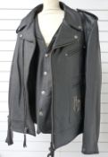 Harley Davidson leather motorcycle jacket and waistcoat with winged skull motif, size XXL