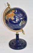Pietra dura globe, on blue base, height 43cm
