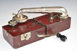 Colibri Belgium portable wind up picnic gramophone, size when closed 12 x 9 x 9cm