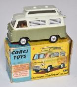 Corgi Toys diecast model Ford Thames Airborne Caravan with two-tone green and cream body, tan