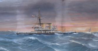 Antonio De Simone (1851-1907) gouache martime study of a Naval steamship, signed lower right and