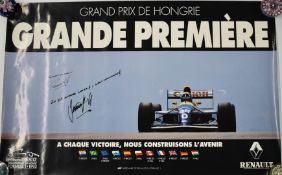 Damon Hill Formula 1 Williams Renault poster signed in 1993 'The First of Many!' and again in