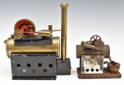 Two freelance overtype live steam stationary engines, possibly school projects, with oscillating
