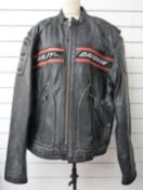 Harley Davidson leather motorcycle jacket with motifs front and back, size XXL