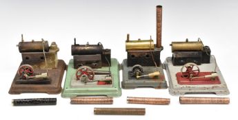 Four stationary live steam engines including two by Fleischmann with oscillating cylinders, together