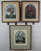 Una Woodruff (b 1951) three watercolour studies of butterflies and flowers, each 23 x 18cm