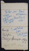 Early set of Beatles autographs from Spring 1962, signed in blue by Paul McCartney, John Lennon