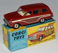 Corgi Toys diecast model Ford Consul Cortina Super Estate Car with red body, cream interior and wood
