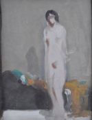 Blake Baldwin (1885-1915) oil on board standing nude, 17 x 13cm, with Michael Parkin Gallery label