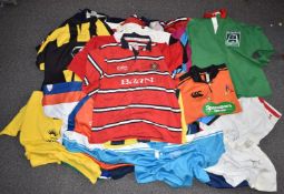 Approximately twenty items of Gloucester, Worcester and other rugby related clothing including a