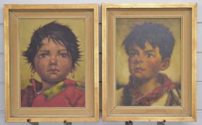 Mayer pair of retro portraits of children, signed lower right, 29 x 21cm, in part gilt frames