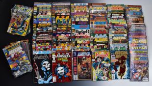 Ninety The Punisher comics together with 70 issues of Iron Man, all by Marvel Comics.