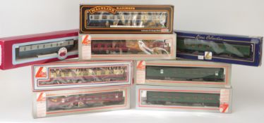 Eight Lima, Mainline and Dapol 00 gauge model railway coaches, all in original boxes.